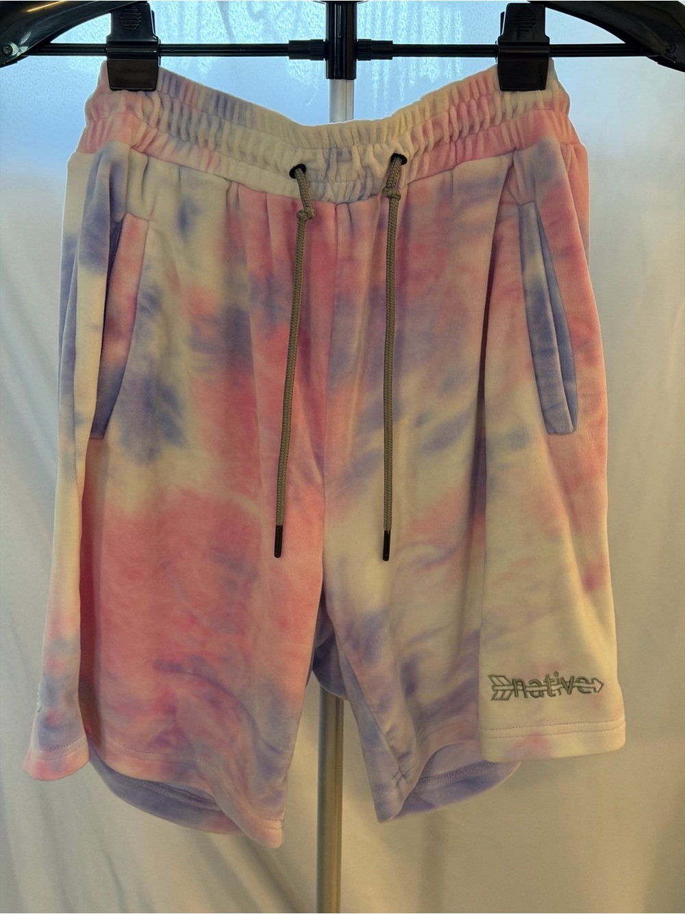 Native Men’s Pastel Tie-Dye Drawstring Shorts in Pink & Lavender